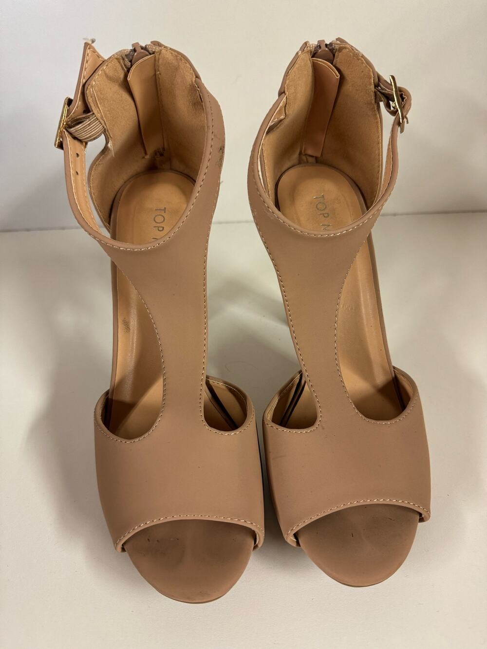 Top Moda Women’s Tan Chunky Heels Sz 7.5 Heel Zip Strap Cottage Core